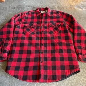 Vintage Sports Afield Buffalo Plaid Flannel Shacket Mens XLT Red Shirt Jacket